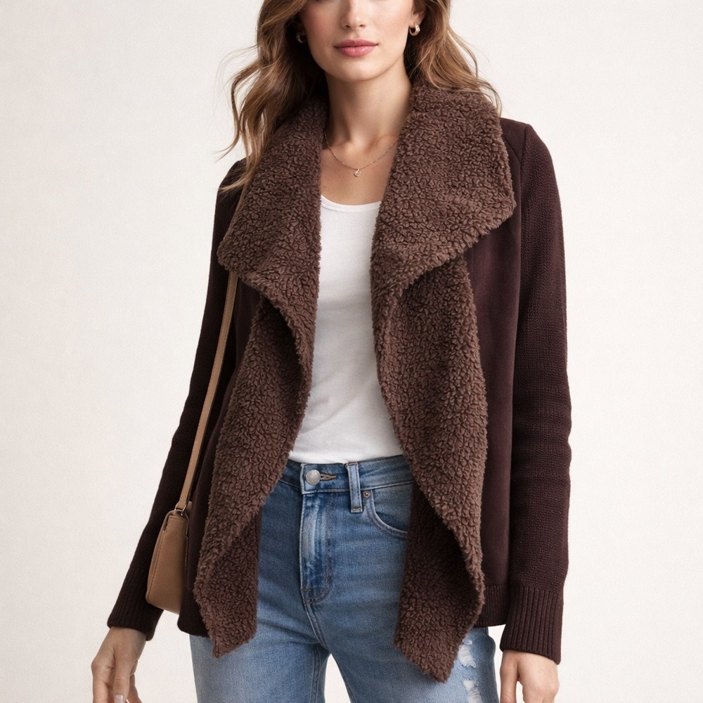 Chelsea & Theodore faux suede sherpa sweater